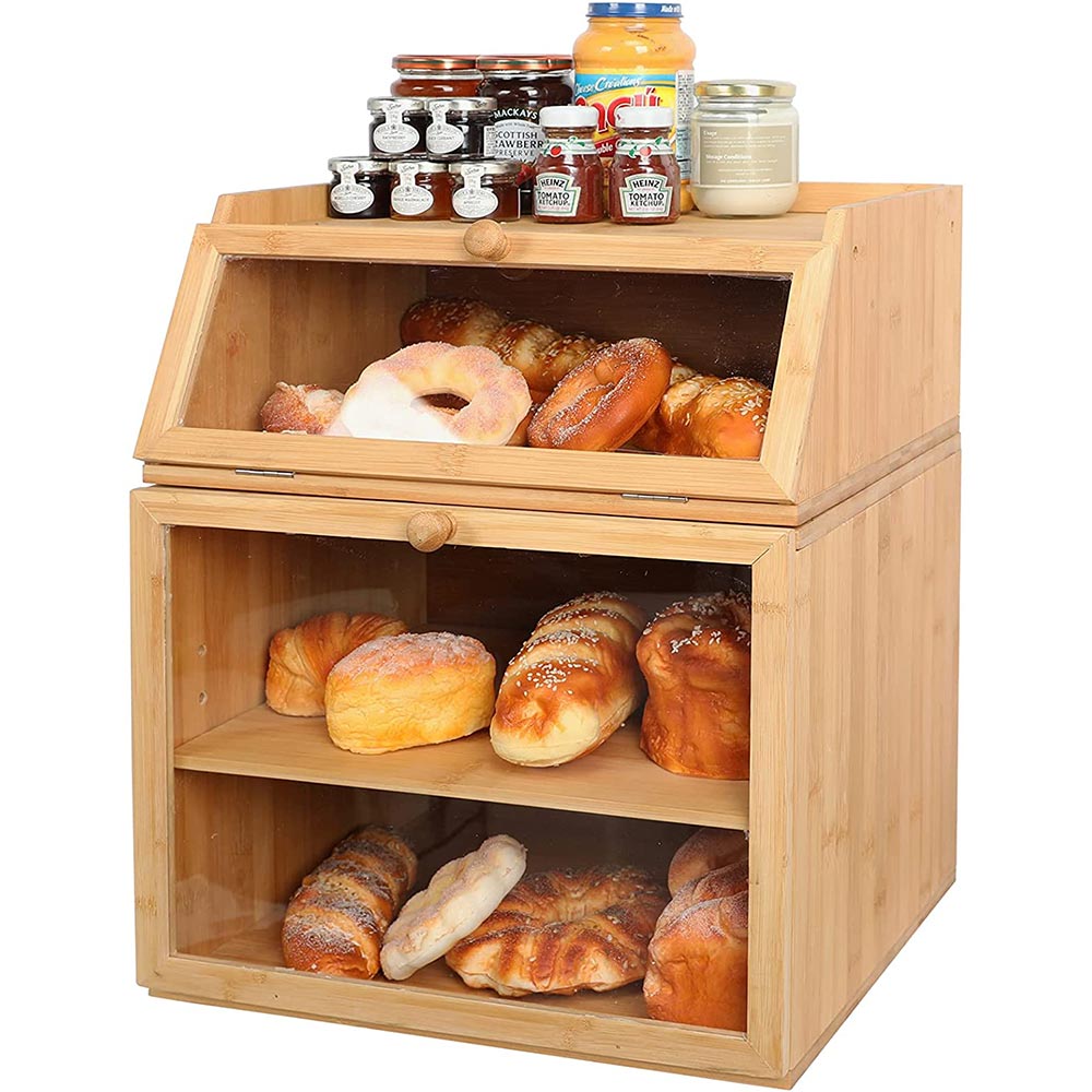 Bamboo Bread Box, 3 Adjustable Panel | X-cosrack