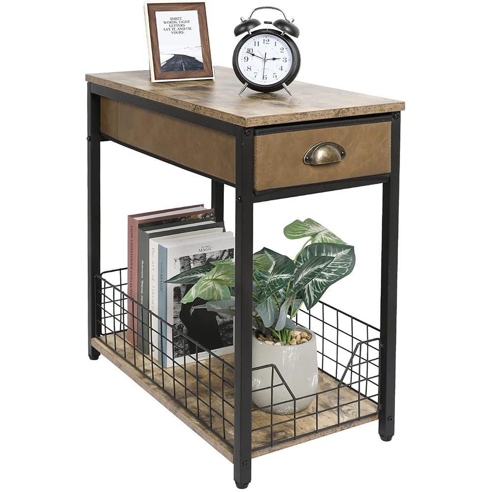 Narrow Side Table With Drawer, 2 Tier Xcosrack