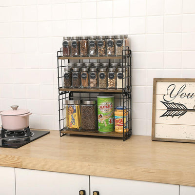 Spice Rack with Wood Shelf Saves Kitchen Spcace