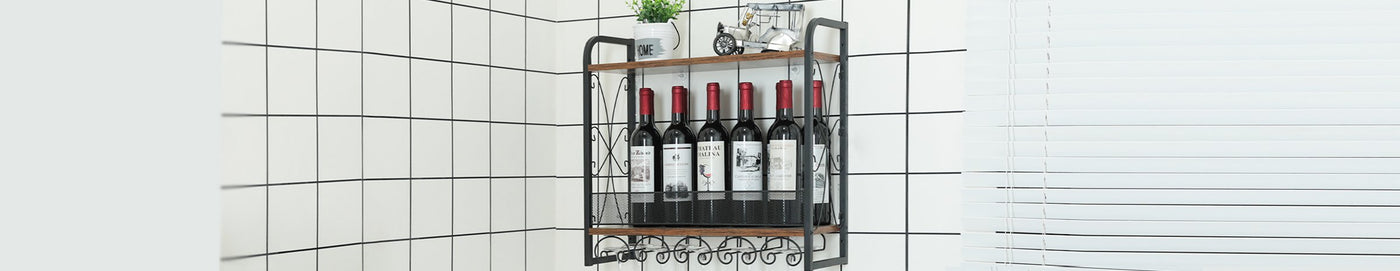 Wooden and Metal Wine Rack Stand & Wall