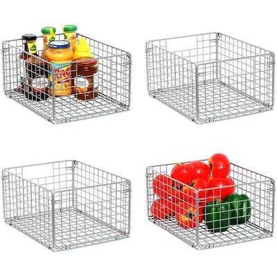 X-cosrack Stackable Wire Baskets for Pantry Storage and Organization,Food  Packet Organizer with Removable Dividers,Multifunctional Pantry Baskets for