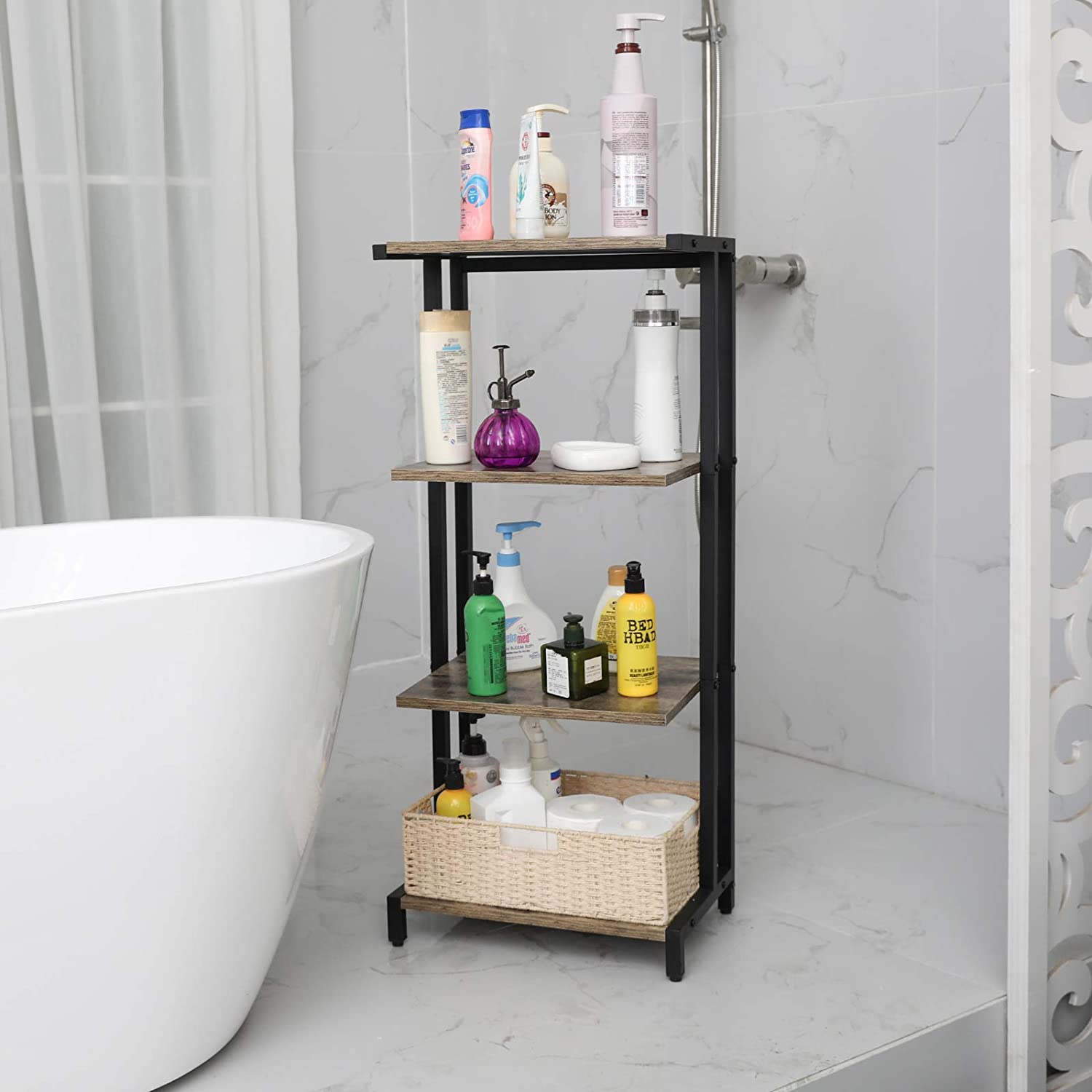 4-Tier Tower Shelf Storage Made Of Wood And Metal