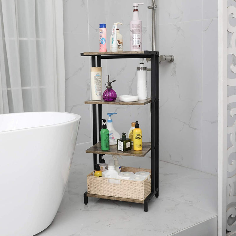 4-tier metal tower shelf in the bathroom