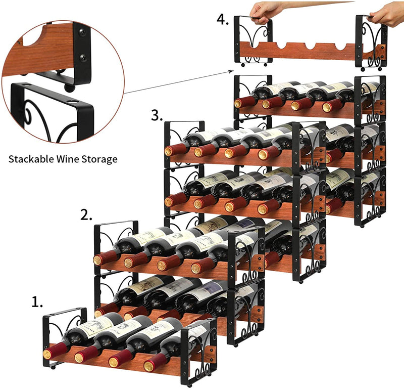 There are four ways to assemble the 4-tier metal wine rack