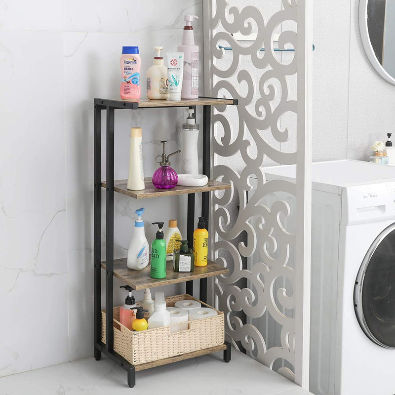 4-tier wood tower shelf in the laundry room