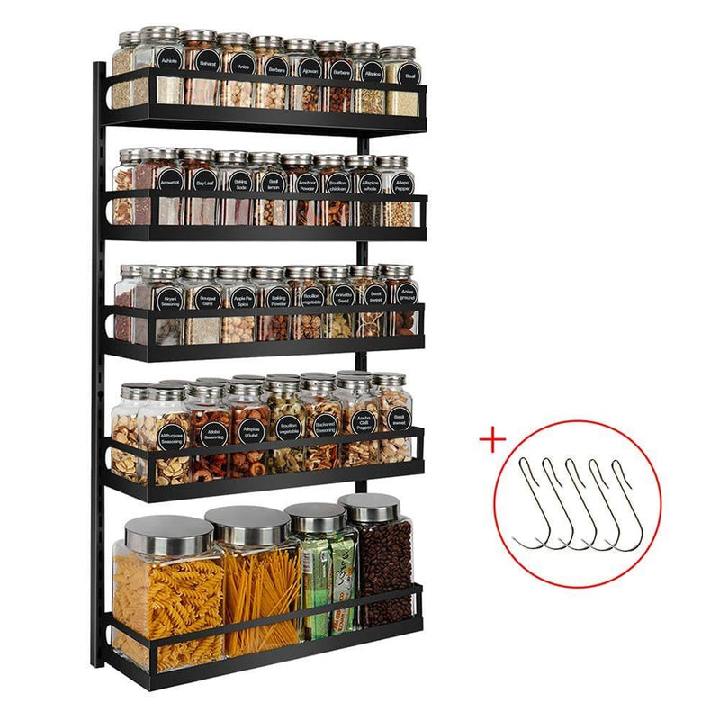 5-tier spice rack organizer black with 5 hooks