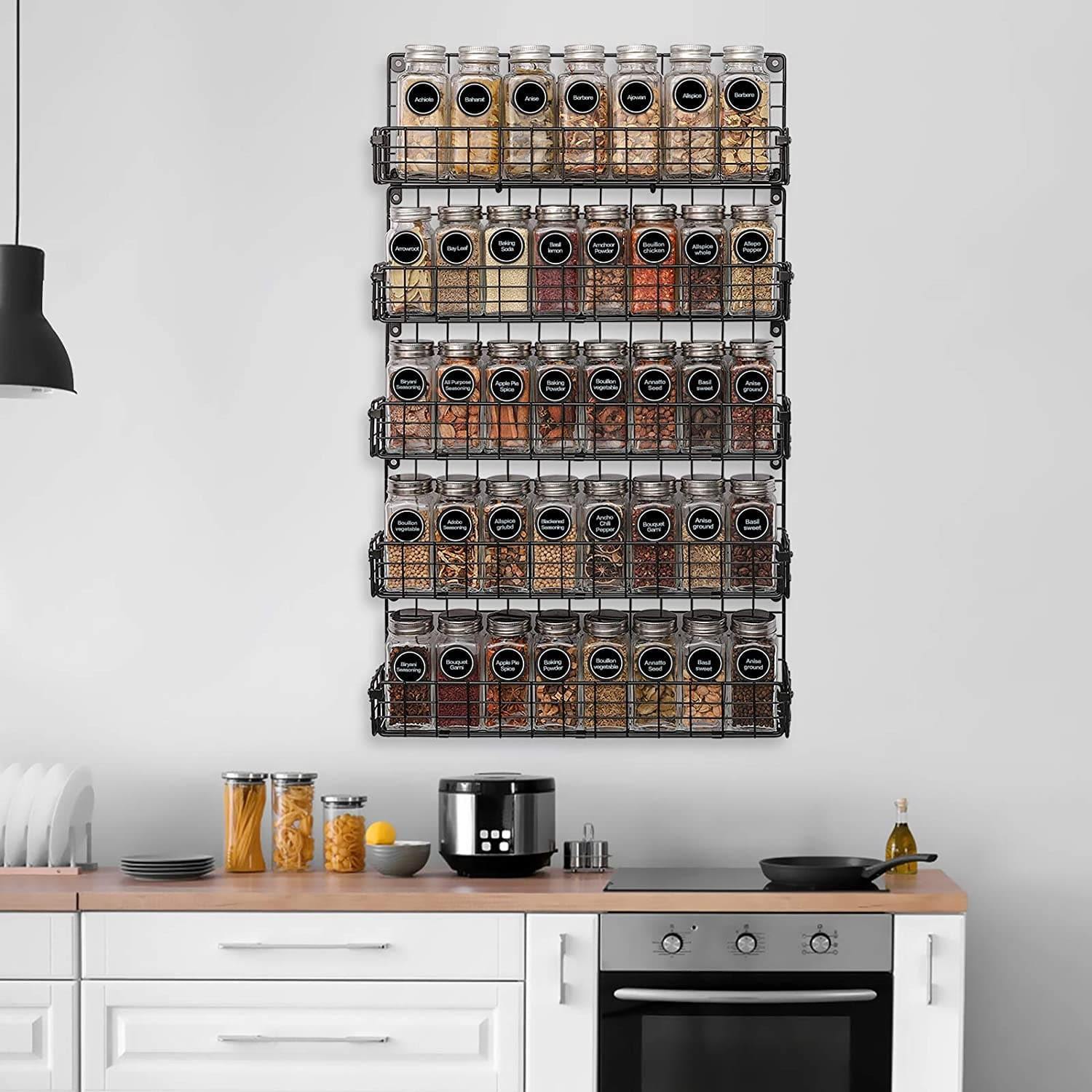 X-cosrack Wall Mount Spice Rack Organizer 5 Tier Height-Adjustable Hanging Spice Shelf Storage for Kitchen Pantry Cabinet Door, Dual-use Seasoning