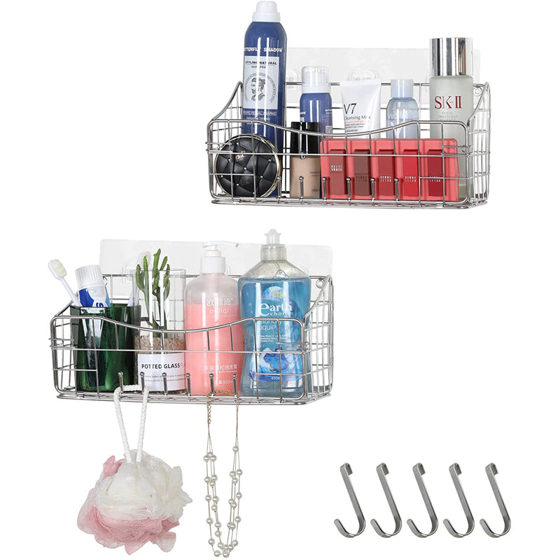 Hanging shower basket with hooks