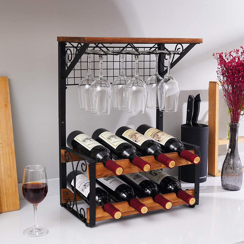 8 bottle wine rack with wine glasses on the countertop