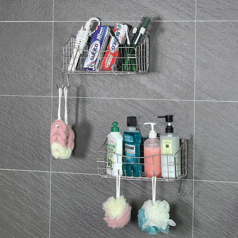 Hanging shower basket with hooks