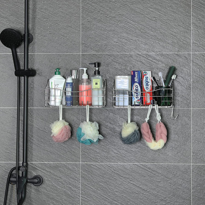 Hanging shower basket with hooks