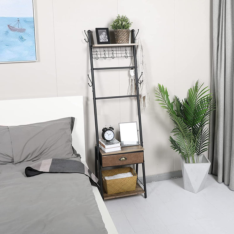 bathroom ladder shelf next to the bed