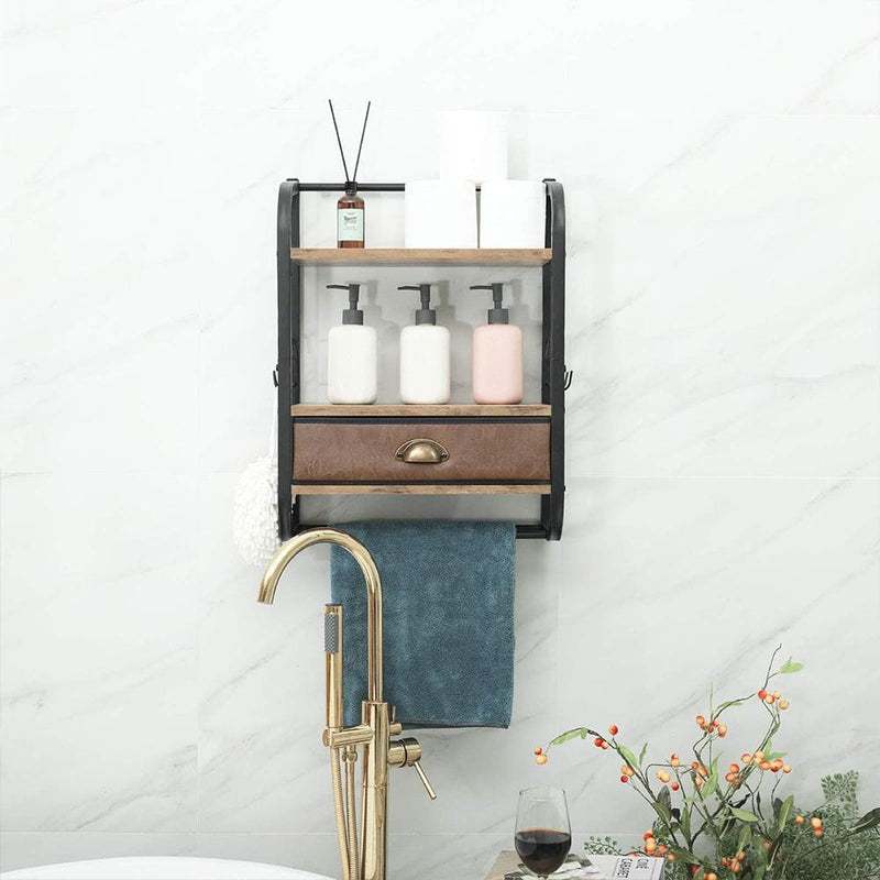 bathroom wall shelf with towel bar