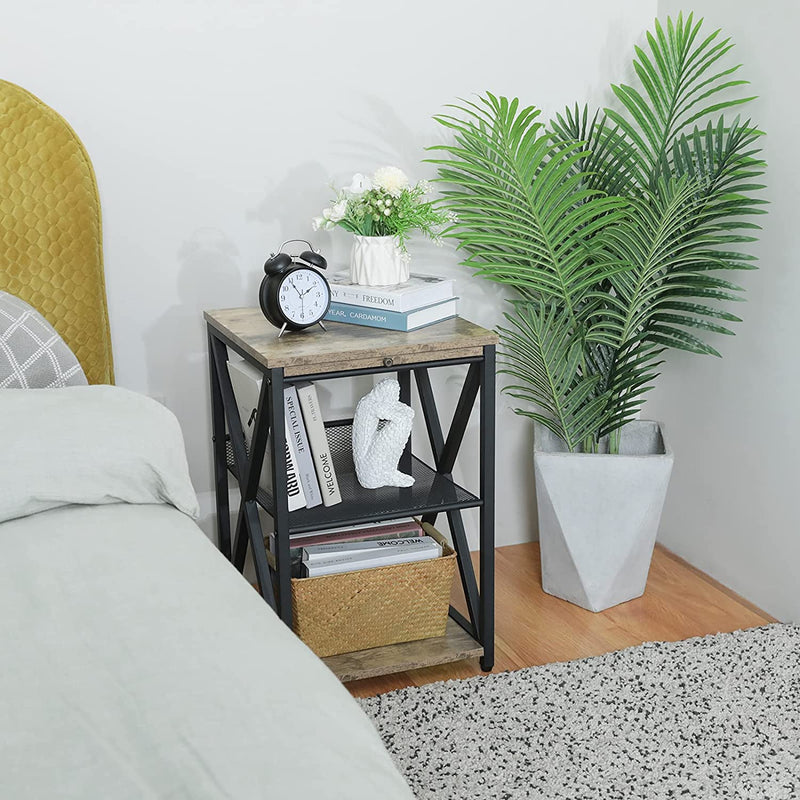 bed end table in the bedroom