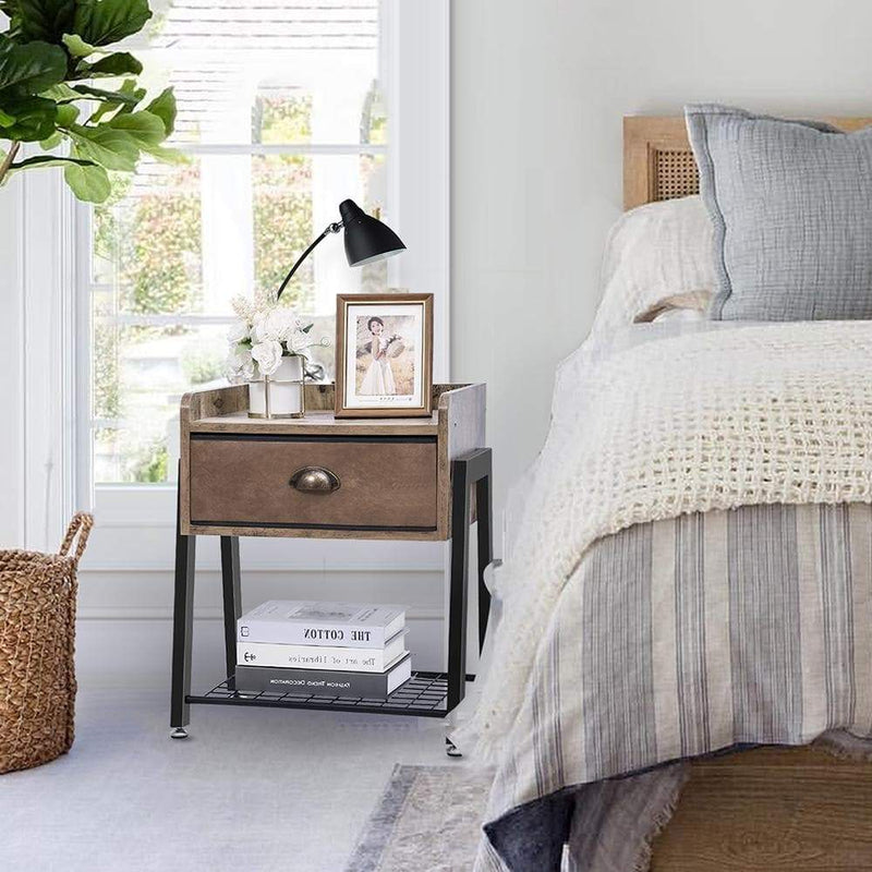 bedside drawers next to the bed