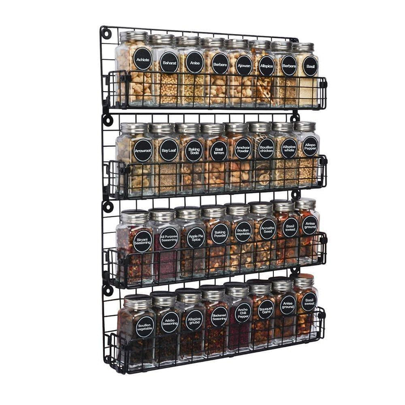 black spice rack 4-tier wall mounted