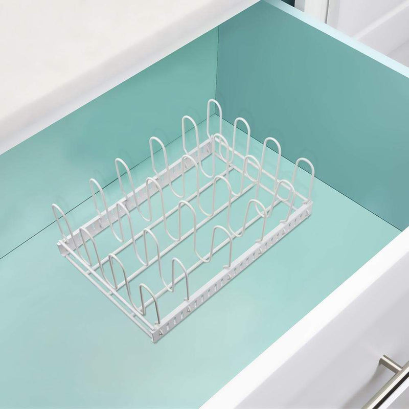container lid storage, white metal rack