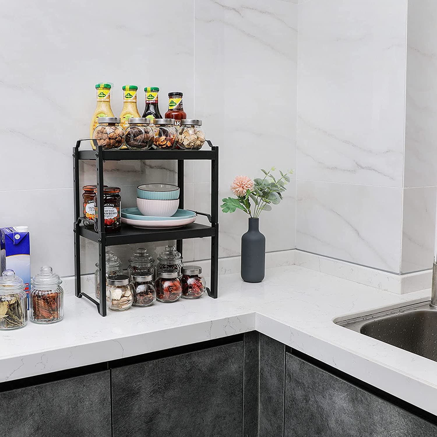X-cosrack Expandable Shelf for Kitchen Cabinet, Adjustable Cabinet