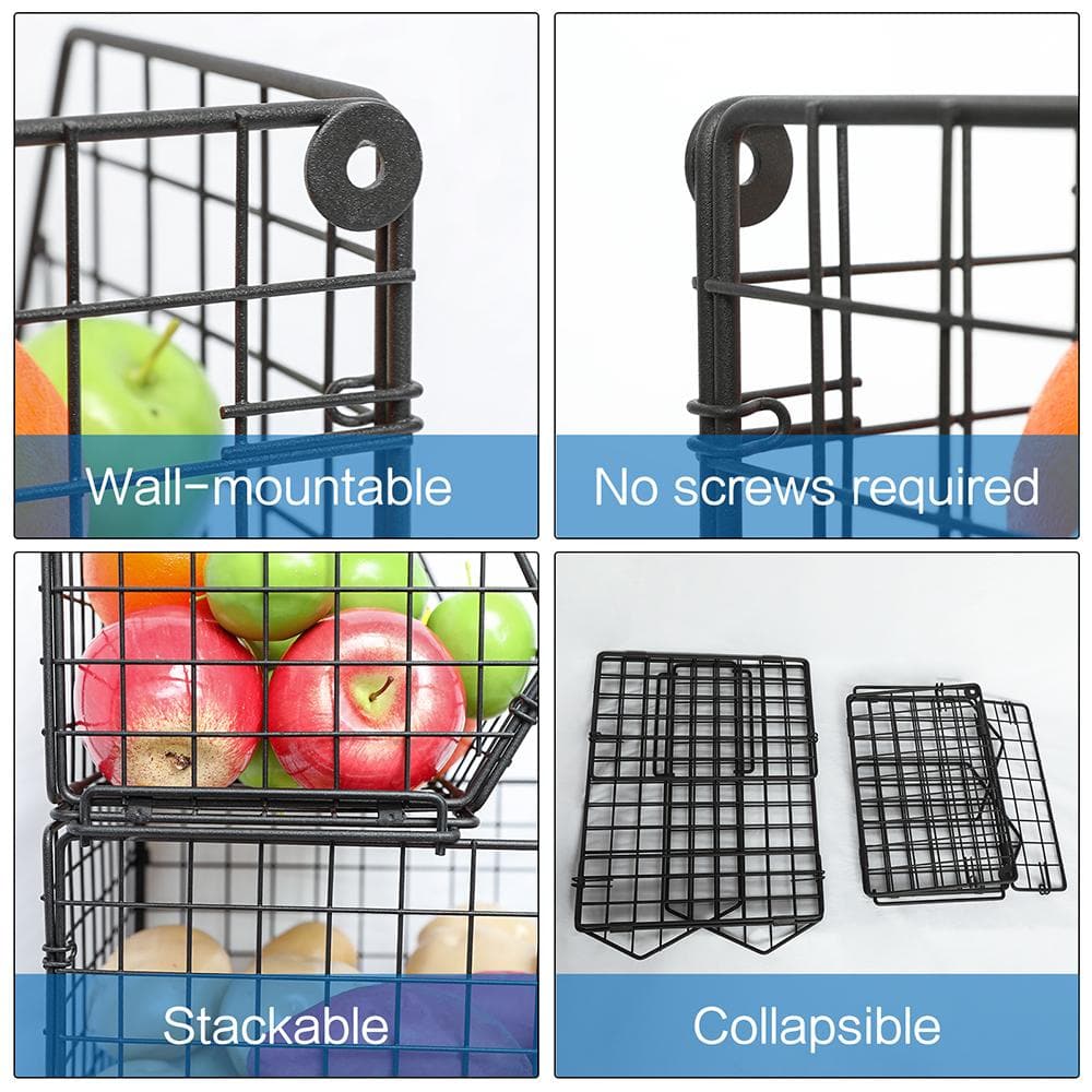 Fruit and Vegetable Basket,2-Tier Wall-mounted & Countertop Tiered Storage  Baskets for Potato Onion Storage,Stackable Kitchen Wire Baskets for Fruit