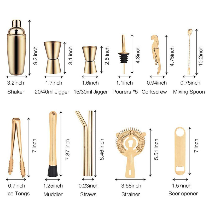 gold bartender kit all parts display chart