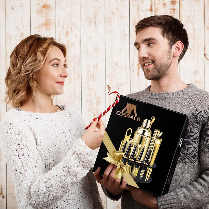 Gold Cocktail Shaker Set With Rotate Stand | X-cosrack