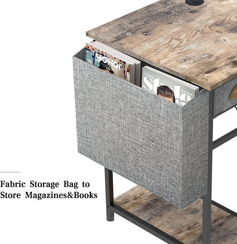 home office computer desk with fabric storage bag