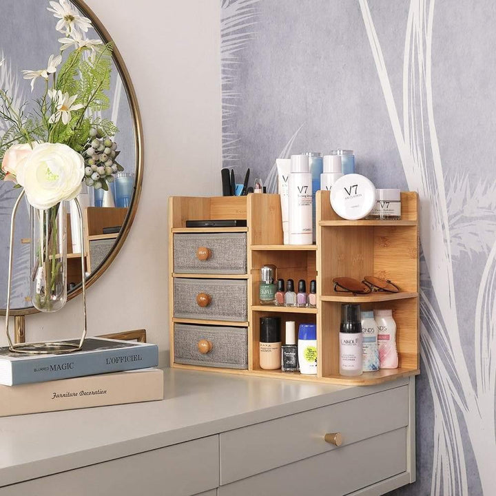 Bamboo Makeup Organizer, Cosmetic Drawer Organizer