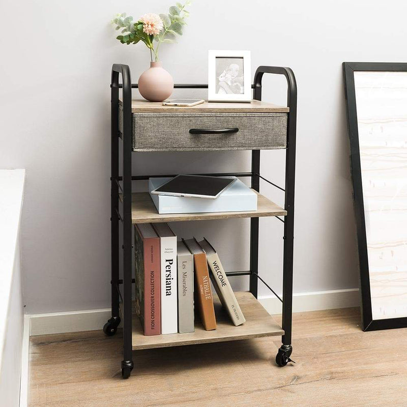 shelf cart with wheels in the bedroom