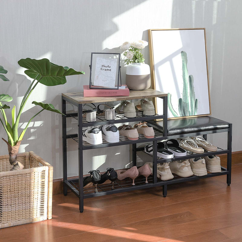 shoe rack bench with cushion at the door