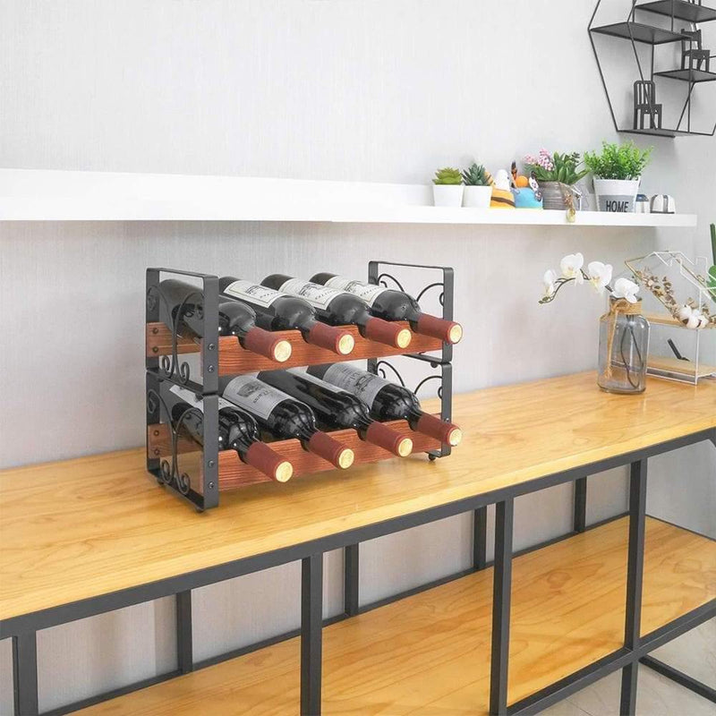 stackable metal wine racks 8 bottles on the table