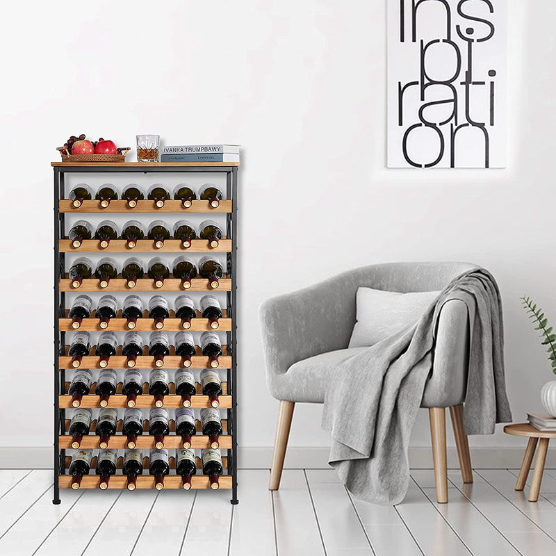 stackable wine racks next to sofa
