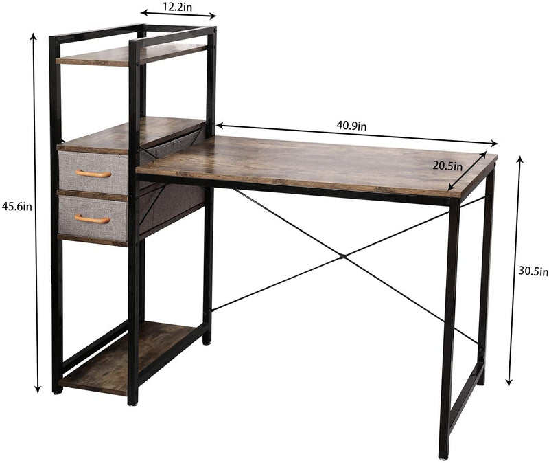 study desk with bookshelf size chart