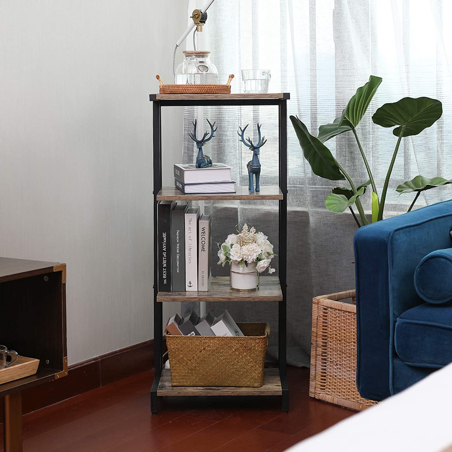 4-Tier Tower Shelf Storage Made Of Wood And Metal