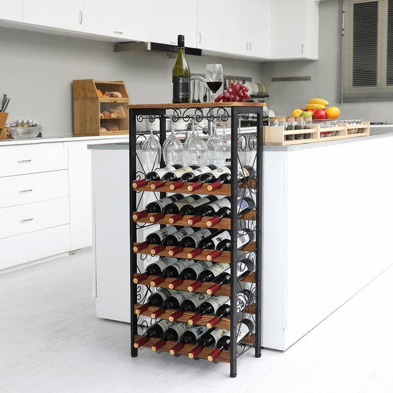 tall wine rack in the kitchen