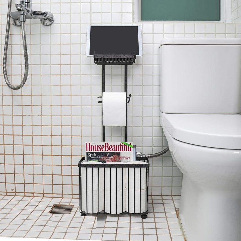 toilet paper holder by the toilet