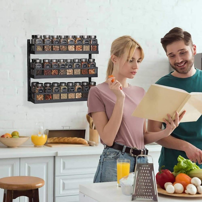 wall mounted spice rack in the kitchen