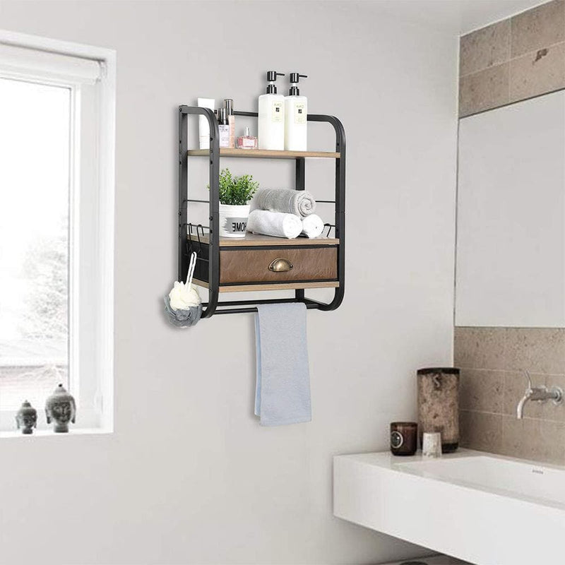 wall mounted towel shelf in the toilet
