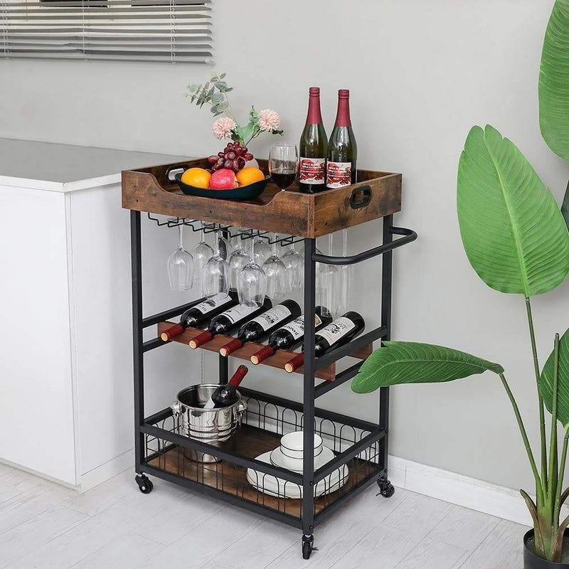 wine rack cart in the kitchen