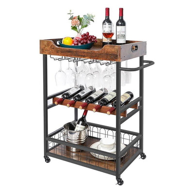 wood bar cart with wine rack